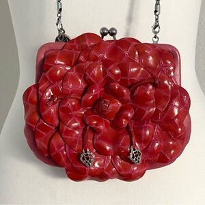 Brighton Rosalie Red Leather Flower Coin purse with Chain Shoulder Bag